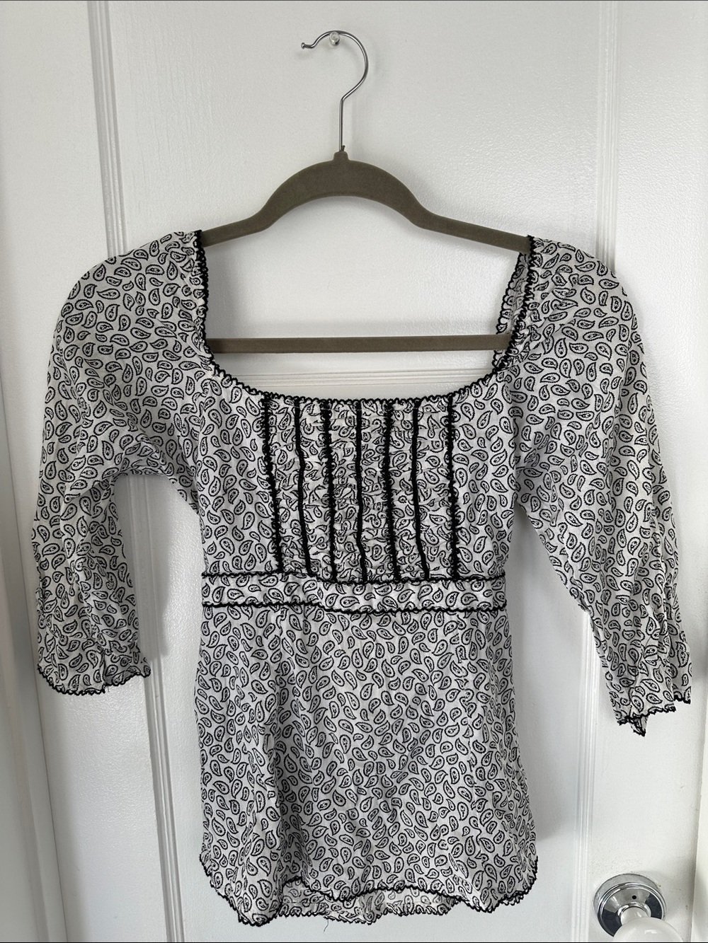 Free People Black & White Smocked Square-Neck tie back top Size M